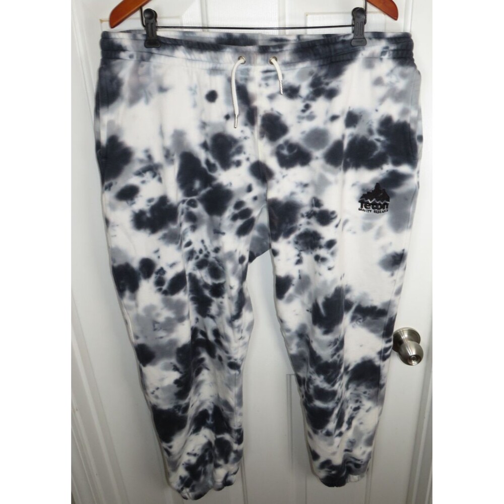 Teton Gravity Research Mens 2XL Tie Dye Jogger Sweatpants Black & White Fleece